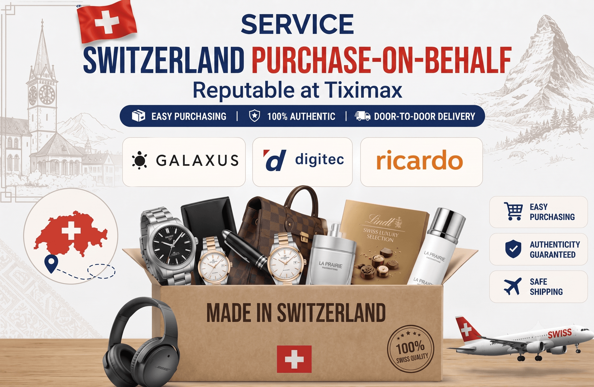 Minh họa dịch vụ Switzerland Purchase-on-Behalf Service