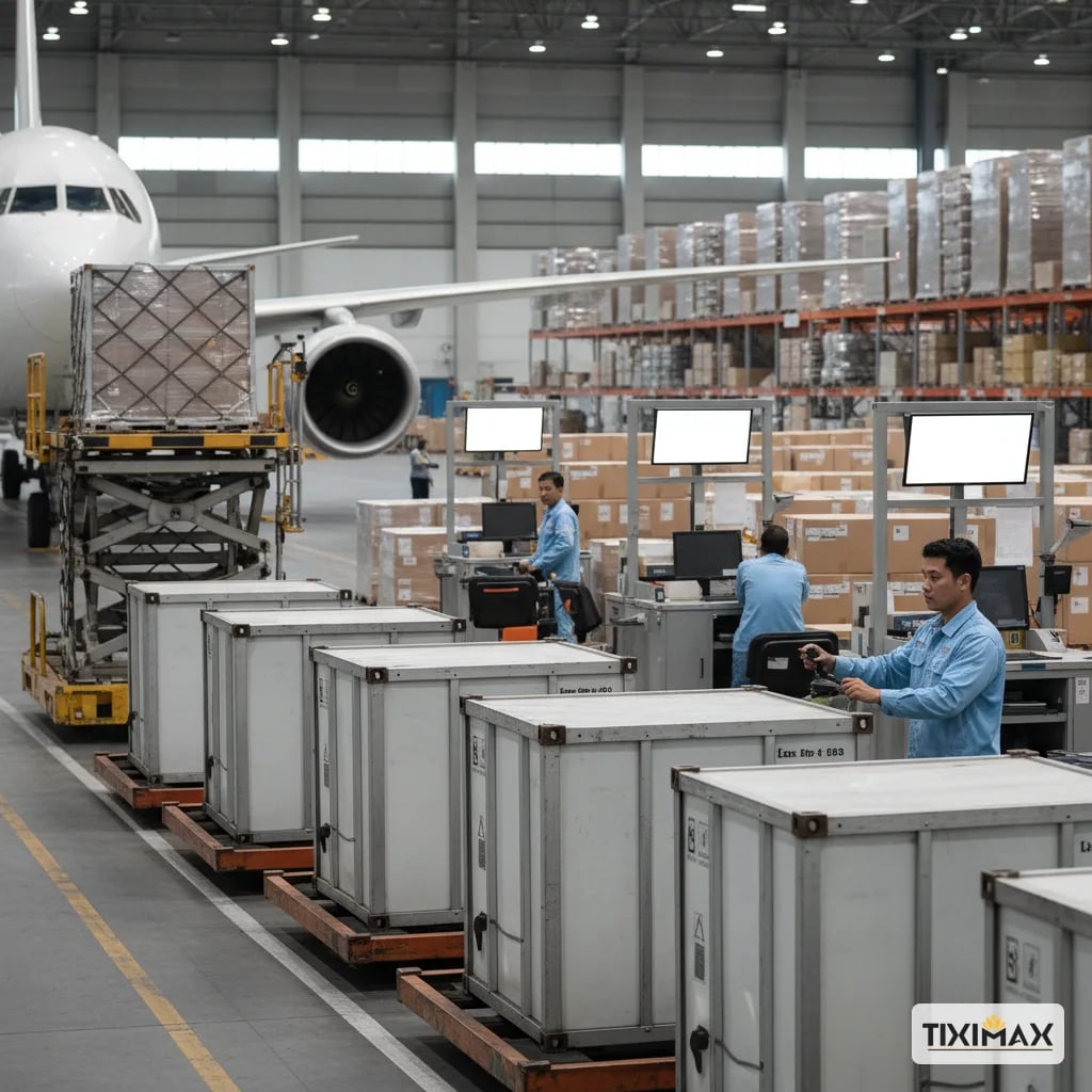 Hình ảnh minh họa các kiện hàng được vận chuyển từ Indonesia về Việt Nam, thể hiện sự an toàn và minh bạch trong quy trình giao nhận.