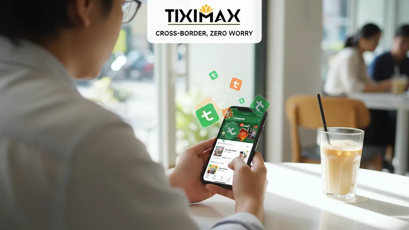 Người dùng lướt ứng dụng Tokopedia trên điện thoại, logo bay ra.