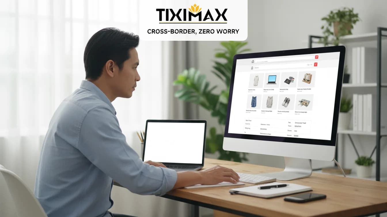 Người đàn ông xem màn hình máy tính mua sắm trực tuyến.