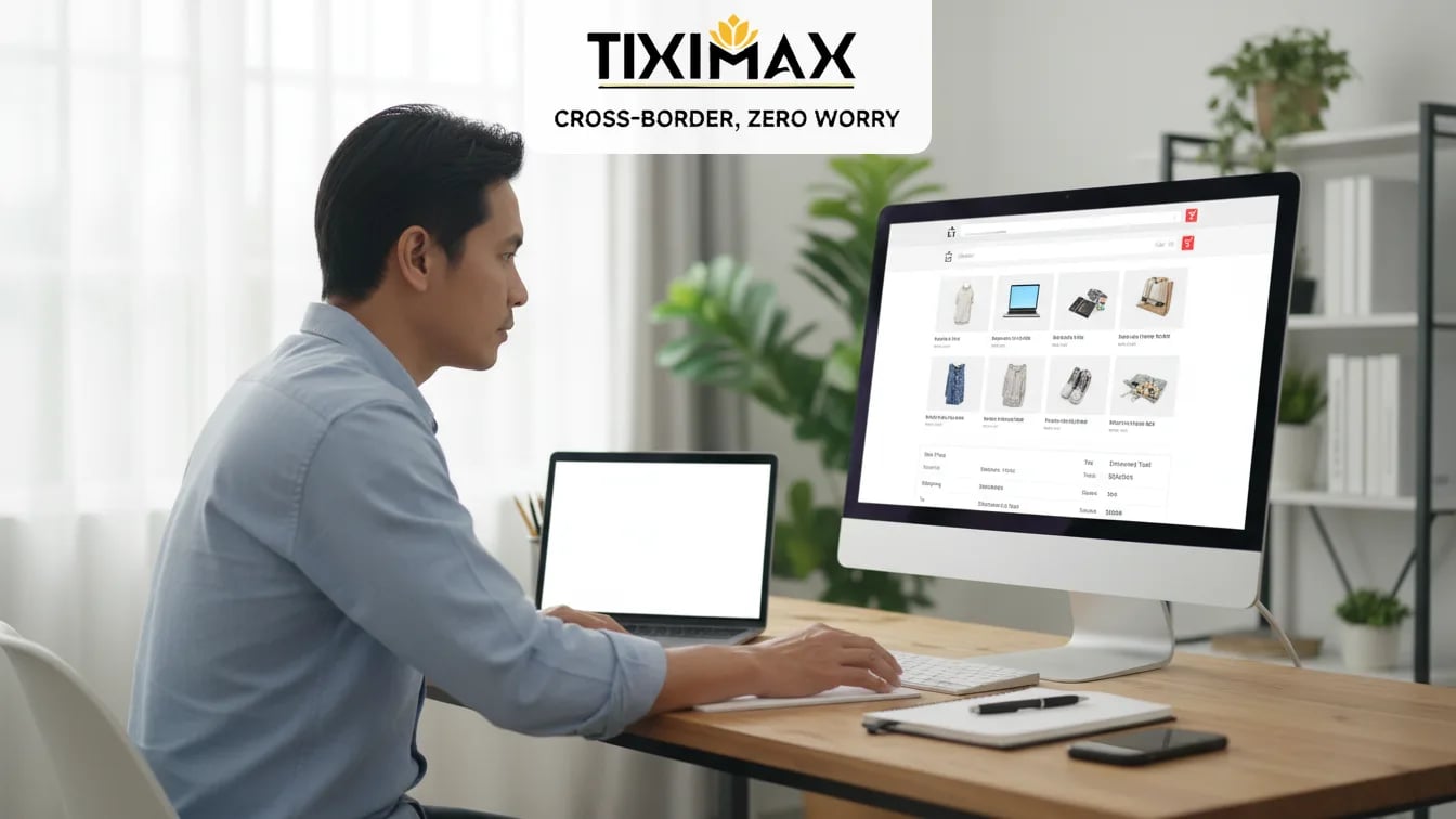 Người đàn ông xem màn hình máy tính mua sắm trực tuyến.