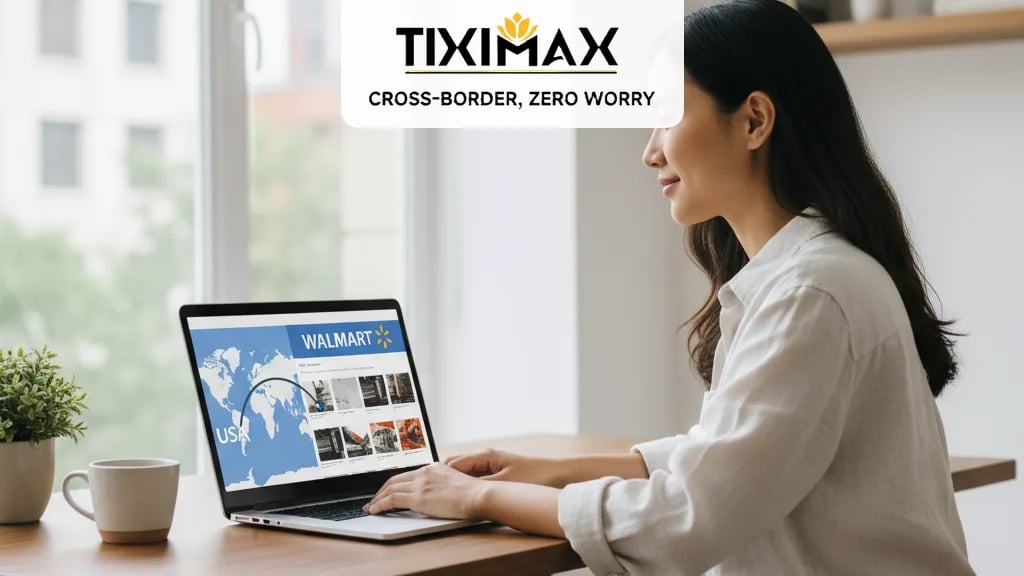 Người mua hàng đang tìm kiếm sản phẩm trên website Walmart.com trên máy tính, thể hiện nhu cầu mua hộ hàng Walmart Mỹ.