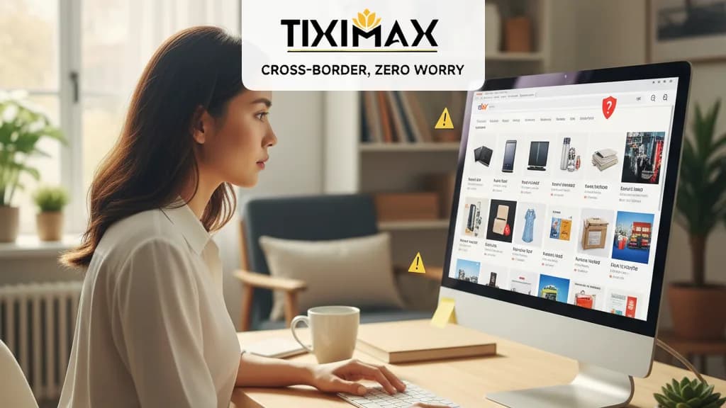 Người dùng đang xem các sản phẩm trên Ebay với biểu tượng TIXIMAX hỗ trợ
