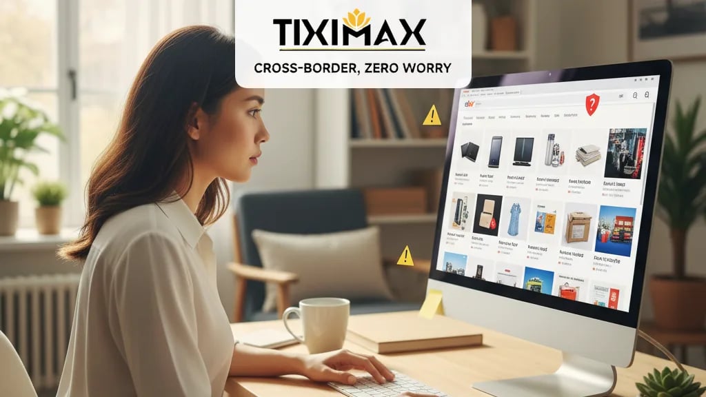 Người dùng đang xem các sản phẩm trên Ebay với biểu tượng TIXIMAX hỗ trợ