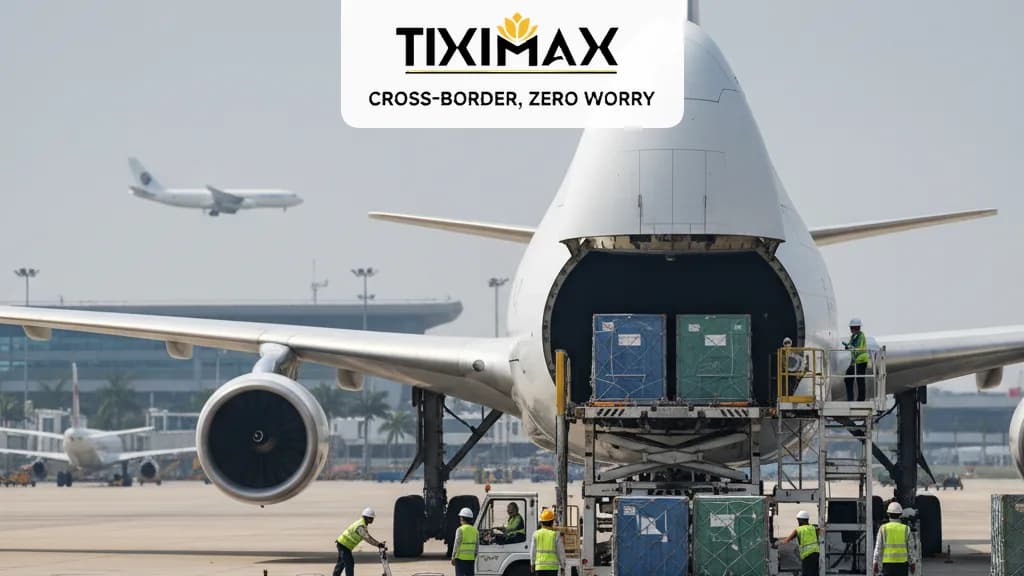 Hàng hóa được đóng gói cẩn thận trên pallet, sẵn sàng cho vận chuyển cargo từ Nhật Bản về Việt Nam qua TIXIMAX